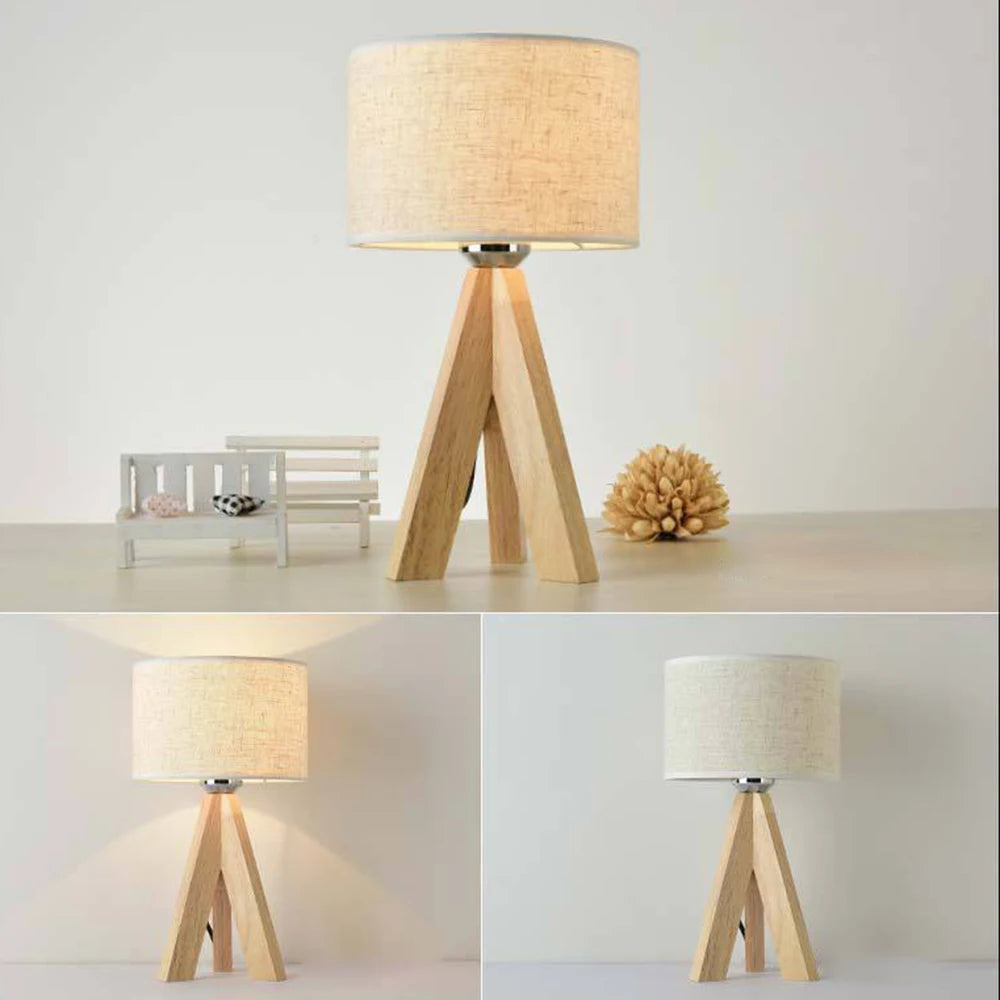Zelqui TriloGlow, Modern Wood & Linen Accent Lamp