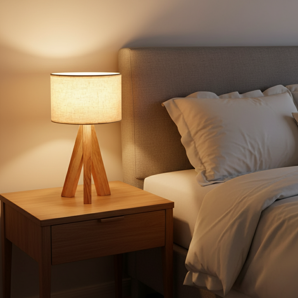 Zelqui TriloGlow, Modern Wood & Linen Accent Lamp