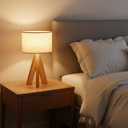 Zelqui TriloGlow, Modern Wood & Linen Accent Lamp