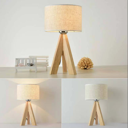 Zelqui TriloGlow, Modern Wood & Linen Accent Lamp